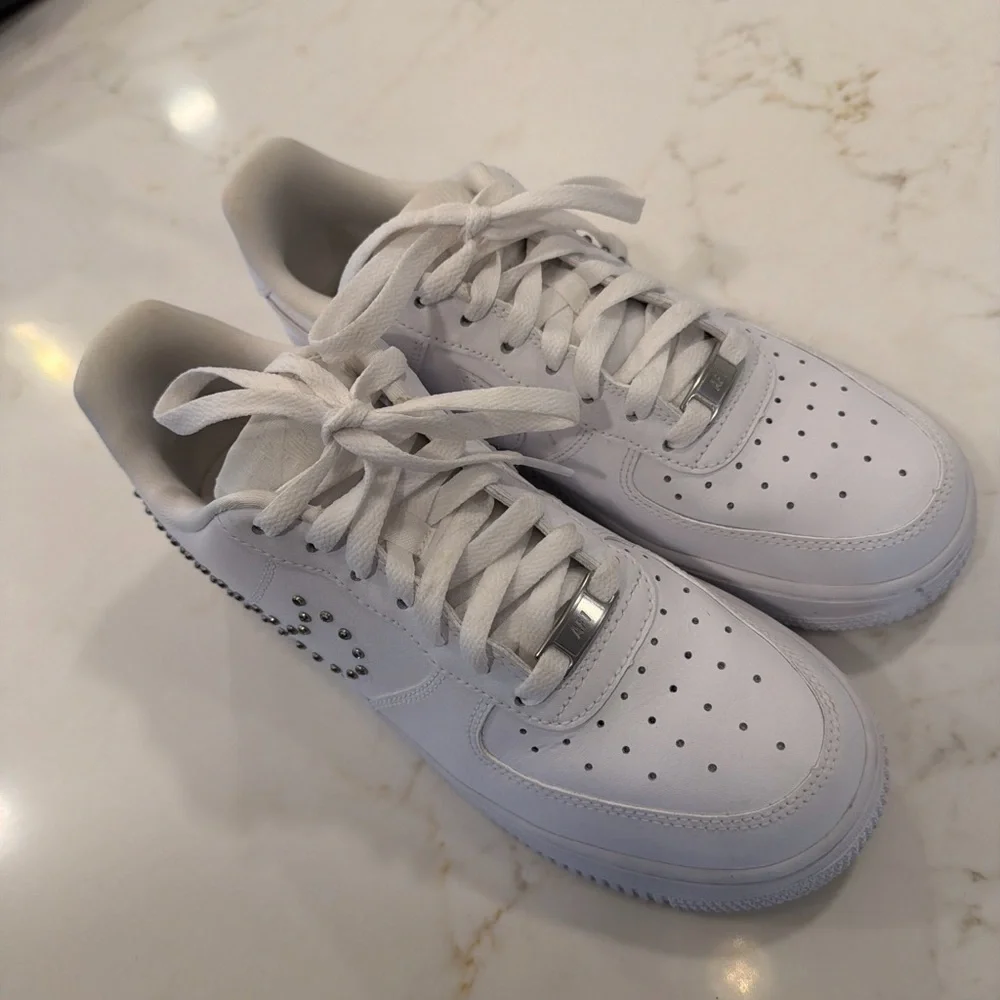 Nike Air Force 1 White Leather Studded Women's Sneaker - Picture 6 of 6